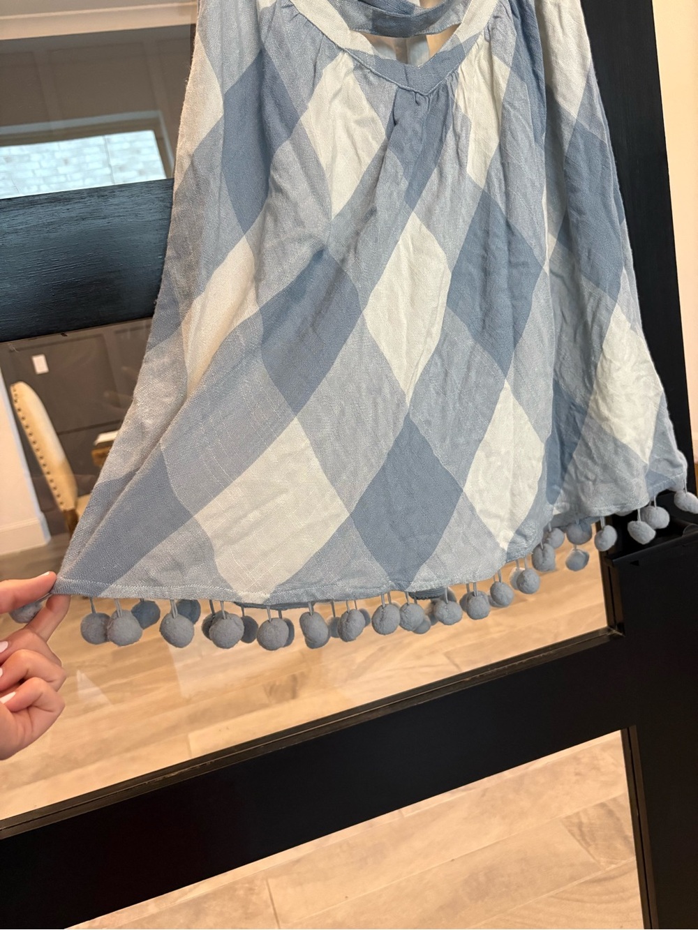 NWT Tularosa Holden Dress - Blue Gingham Halter Dress - Pom Pom Trim - Medium - Picture 7 of 14